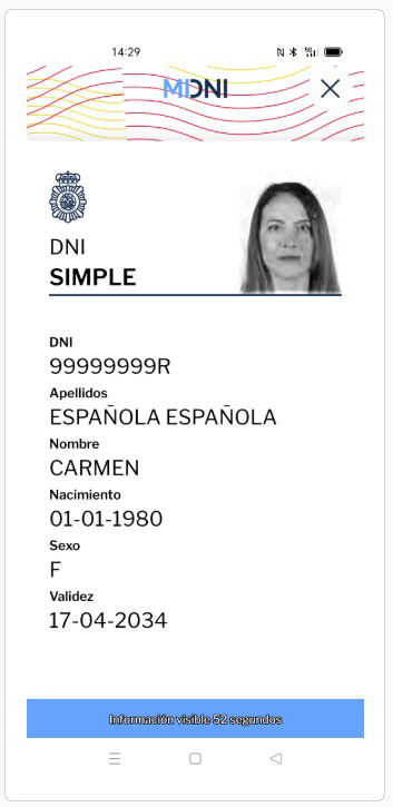 DNI enviado a través de la app MiDNI